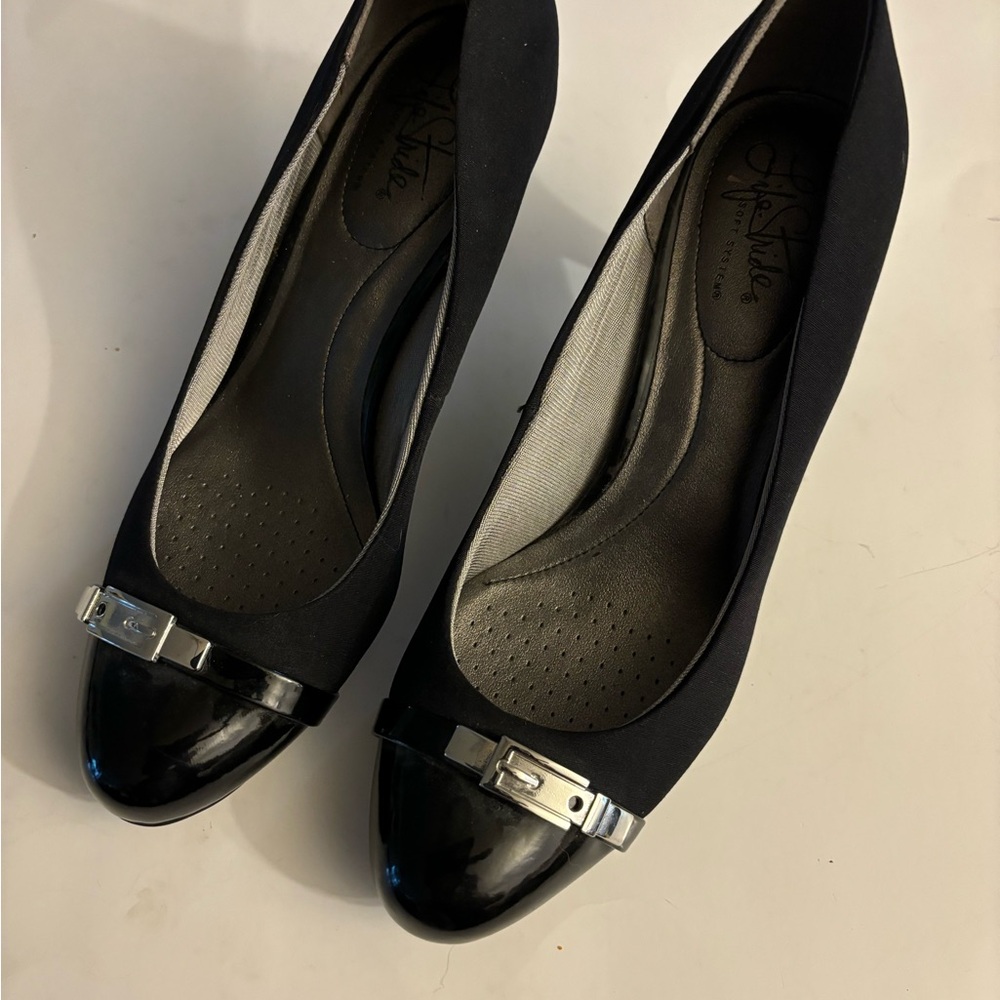 Life Stride Black Heels with Metallic Accents